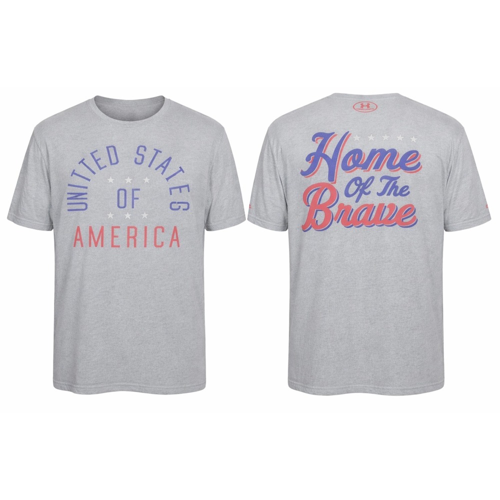 Under Armour‎ USA Home Of The Brave T-Shirt Size XXL 2XL Gray Graphic Print B6